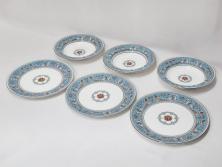 イギリス　WEDGWOOD(ウェッジウッド)　FLORENTINE TURQUOISE(フロレンティーン ターコイズ)　フォーマルで食卓が華やぐプレート3枚&スーププレート3枚セット(グロテスク文様、フルーツ、果物、スープ皿、洋食器、英国)(R-081224)