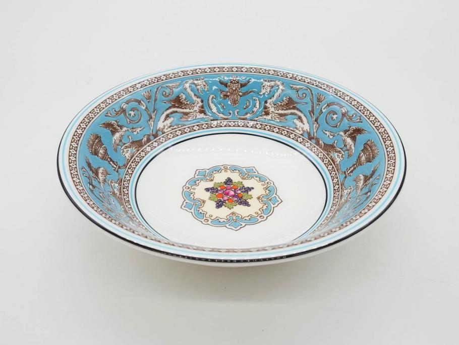 イギリス　WEDGWOOD(ウェッジウッド)　FLORENTINE TURQUOISE(フロレンティーン ターコイズ)　クラシックなデザインの気品あふれるボウル大小6枚セット(グロテスク文様、深皿、サラダボウル、サラダソーサー、洋食器、英国)(R-081227)