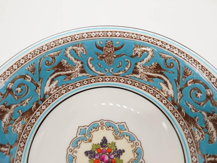 イギリス　WEDGWOOD(ウェッジウッド)　FLORENTINE TURQUOISE(フロレンティーン ターコイズ)　クラシックなデザインの気品あふれるボウル大小6枚セット(グロテスク文様、深皿、サラダボウル、サラダソーサー、洋食器、英国)(R-081227)