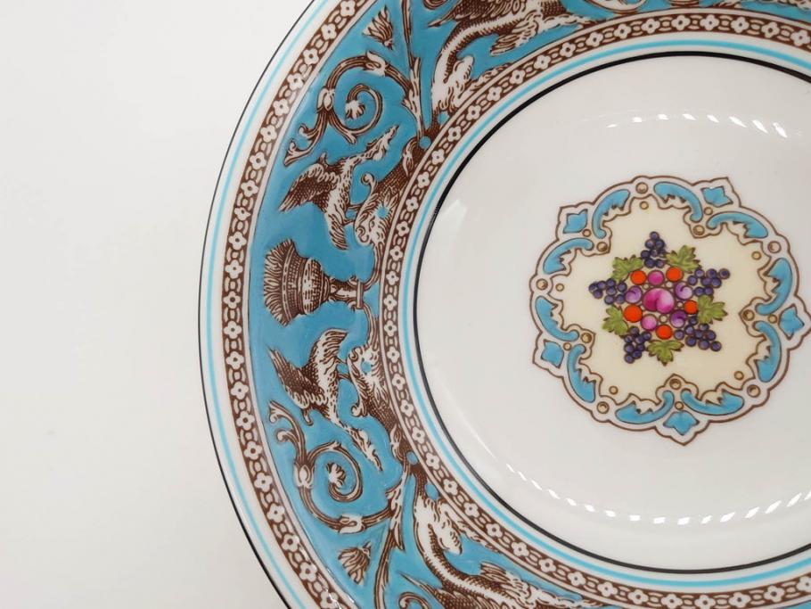 イギリス　WEDGWOOD(ウェッジウッド)　FLORENTINE TURQUOISE(フロレンティーン ターコイズ)　クラシックなデザインの気品あふれるボウル大小6枚セット(グロテスク文様、深皿、サラダボウル、サラダソーサー、洋食器、英国)(R-081227)