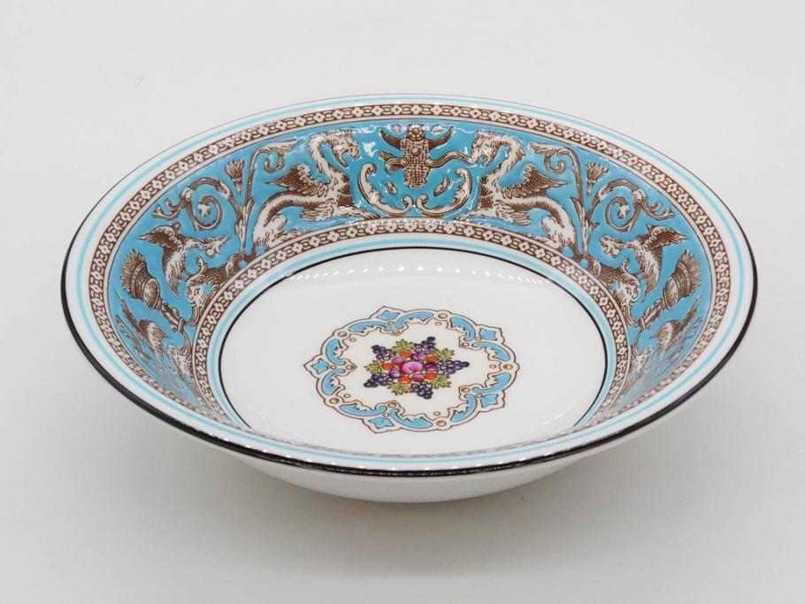 イギリス　WEDGWOOD(ウェッジウッド)　FLORENTINE TURQUOISE(フロレンティーン ターコイズ)　クラシックなデザインの気品あふれるボウル大小6枚セット(グロテスク文様、深皿、サラダボウル、サラダソーサー、洋食器、英国)(R-081227)