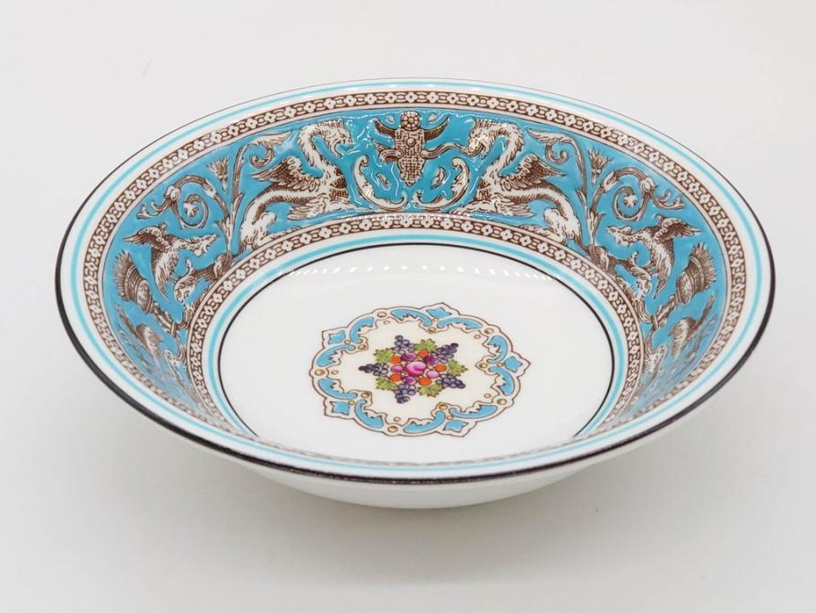 イギリス　WEDGWOOD(ウェッジウッド)　FLORENTINE TURQUOISE(フロレンティーン ターコイズ)　クラシックなデザインの気品あふれるボウル大小6枚セット(グロテスク文様、深皿、サラダボウル、サラダソーサー、洋食器、英国)(R-081227)