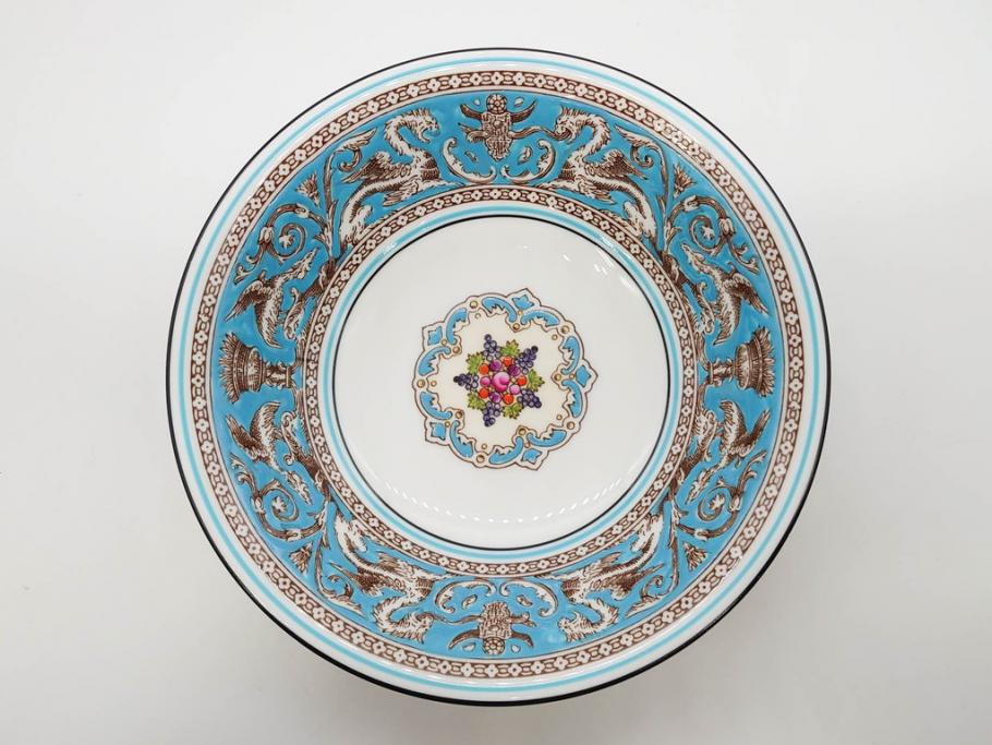 イギリス　WEDGWOOD(ウェッジウッド)　FLORENTINE TURQUOISE(フロレンティーン ターコイズ)　クラシックなデザインの気品あふれるボウル大小6枚セット(グロテスク文様、深皿、サラダボウル、サラダソーサー、洋食器、英国)(R-081227)