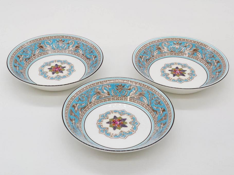 イギリス　WEDGWOOD(ウェッジウッド)　FLORENTINE TURQUOISE(フロレンティーン ターコイズ)　クラシックなデザインの気品あふれるボウル大小6枚セット(グロテスク文様、深皿、サラダボウル、サラダソーサー、洋食器、英国)(R-081227)