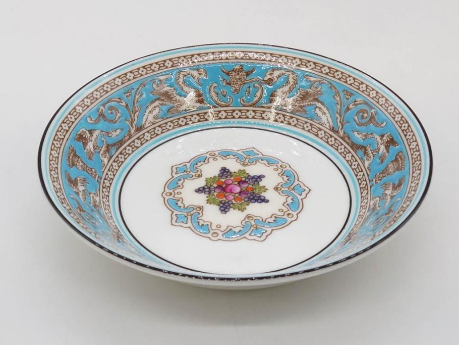 イギリス　WEDGWOOD(ウェッジウッド)　FLORENTINE TURQUOISE(フロレンティーン ターコイズ)　クラシックなデザインの気品あふれるボウル大小6枚セット(グロテスク文様、深皿、サラダボウル、サラダソーサー、洋食器、英国)(R-081227)