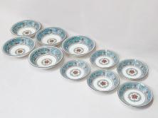 イギリス　WEDGWOOD(ウェッジウッド)　FLORENTINE TURQUOISE(フロレンティーン ターコイズ)　クラシックなデザインの気品あふれるボウル大小10枚セット(グロテスク文様、深皿、サラダボウル、サラダソーサー、洋食器、英国)(R-081228)