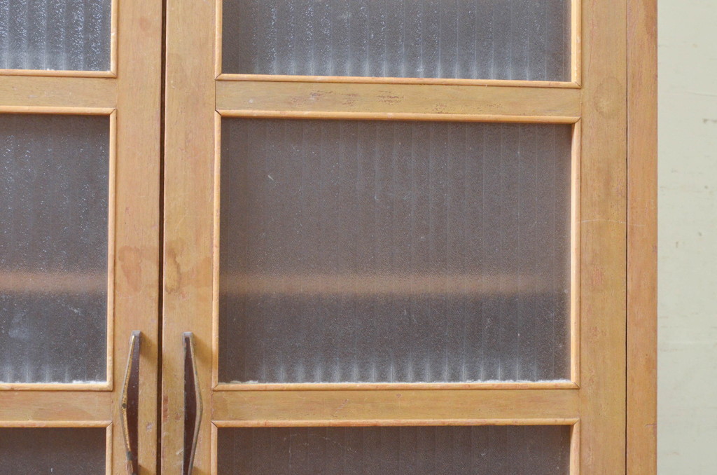 和製アンティーク　銀モールガラスがレトロな雰囲気溢れる本箱(ブックケース、ガラスケース、食器棚、飾り棚、収納棚、戸棚)(R-073712)