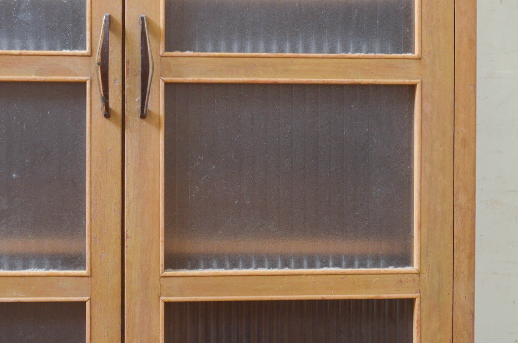 和製アンティーク　銀モールガラスがレトロな雰囲気溢れる本箱(ブックケース、ガラスケース、食器棚、飾り棚、収納棚、戸棚)(R-073712)