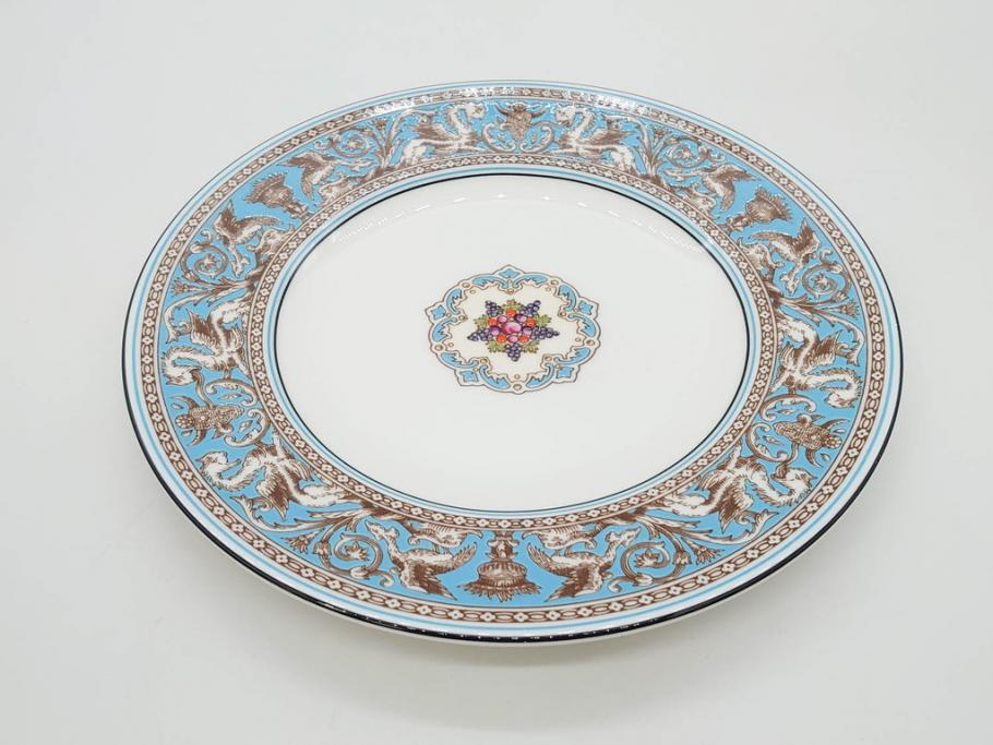 イギリス　WEDGWOOD(ウェッジウッド)　FLORENTINE TURQUOISE(フロレンティーン ターコイズ)　フォーマルな雰囲気漂うプレート9枚セット(グロテスク文様、フルーツ、果物、中皿、洋食器、英国)(R-081221)
