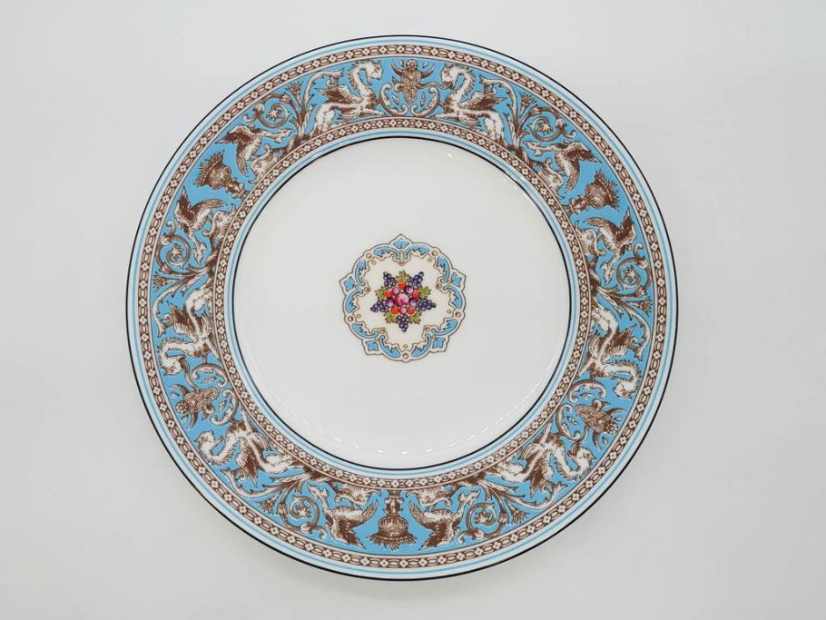 イギリス　WEDGWOOD(ウェッジウッド)　FLORENTINE TURQUOISE(フロレンティーン ターコイズ)　フォーマルな雰囲気漂うプレート9枚セット(グロテスク文様、フルーツ、果物、中皿、洋食器、英国)(R-081221)