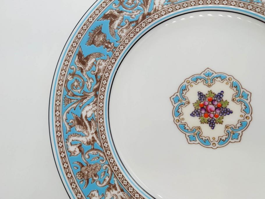 イギリス　WEDGWOOD(ウェッジウッド)　FLORENTINE TURQUOISE(フロレンティーン ターコイズ)　フォーマルな雰囲気漂うプレート9枚セット(グロテスク文様、フルーツ、果物、中皿、洋食器、英国)(R-081221)