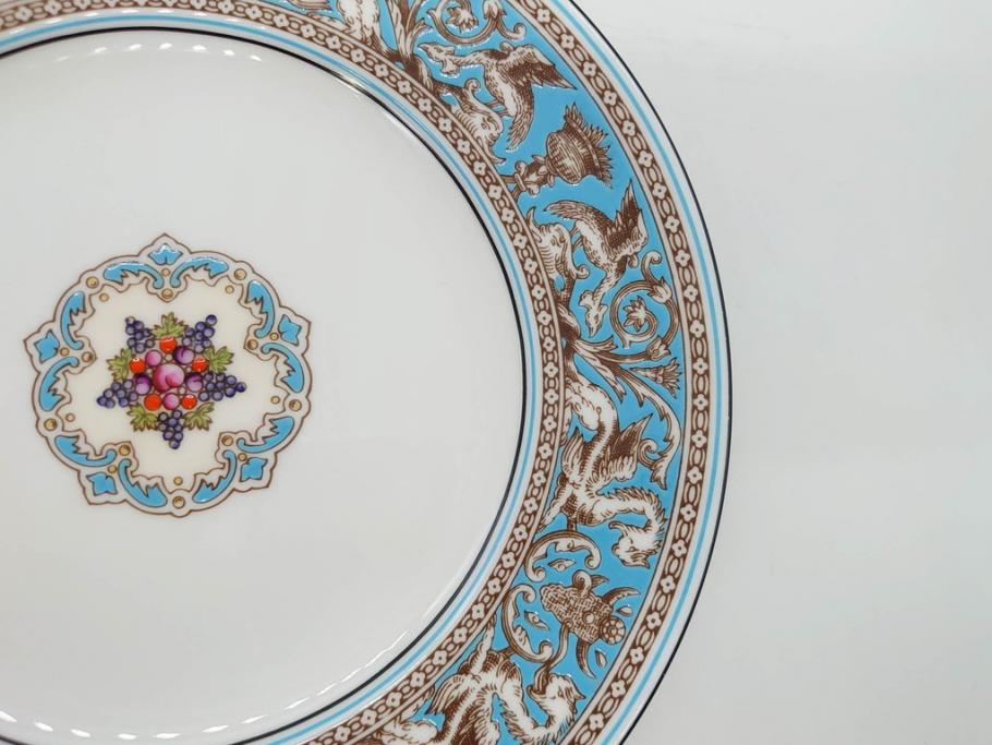 イギリス　WEDGWOOD(ウェッジウッド)　FLORENTINE TURQUOISE(フロレンティーン ターコイズ)　フォーマルな雰囲気漂うプレート9枚セット(グロテスク文様、フルーツ、果物、中皿、洋食器、英国)(R-081221)