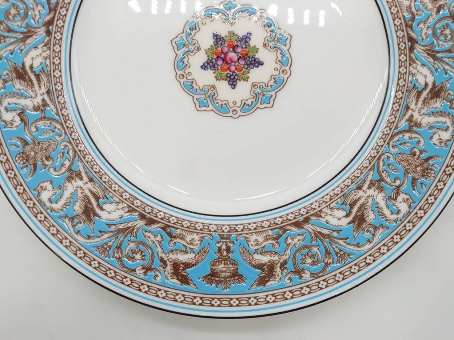 イギリス　WEDGWOOD(ウェッジウッド)　FLORENTINE TURQUOISE(フロレンティーン ターコイズ)　フォーマルな雰囲気漂うプレート9枚セット(グロテスク文様、フルーツ、果物、中皿、洋食器、英国)(R-081221)
