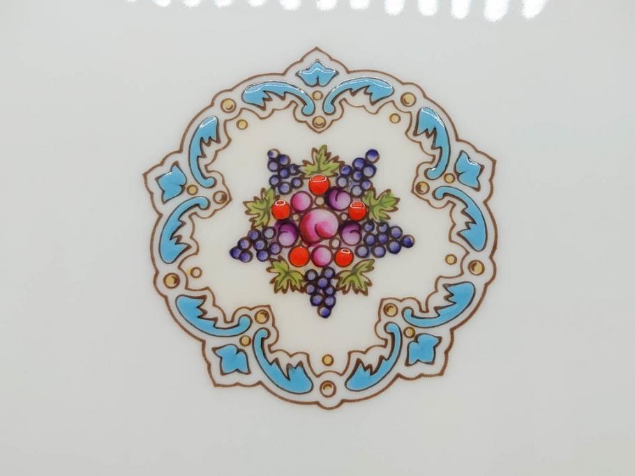 イギリス　WEDGWOOD(ウェッジウッド)　FLORENTINE TURQUOISE(フロレンティーン ターコイズ)　フォーマルな雰囲気漂うプレート9枚セット(グロテスク文様、フルーツ、果物、中皿、洋食器、英国)(R-081221)