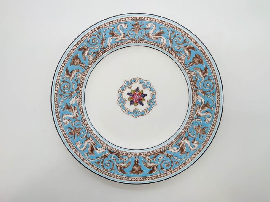 イギリス　WEDGWOOD(ウェッジウッド)　FLORENTINE TURQUOISE(フロレンティーン ターコイズ)　フォーマルな雰囲気漂うプレート9枚セット(グロテスク文様、フルーツ、果物、中皿、洋食器、英国)(R-081221)