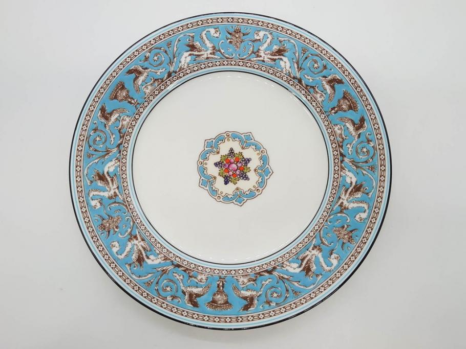 イギリス　WEDGWOOD(ウェッジウッド)　FLORENTINE TURQUOISE(フロレンティーン ターコイズ)　フォーマルな雰囲気漂うプレート9枚セット(グロテスク文様、フルーツ、果物、中皿、洋食器、英国)(R-081221)