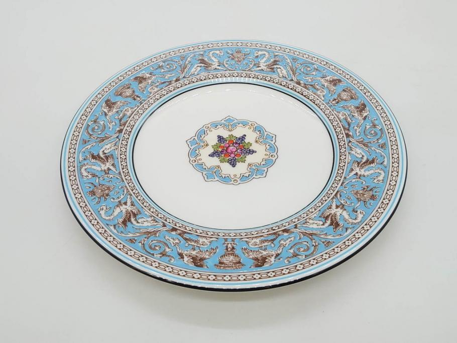 イギリス　WEDGWOOD(ウェッジウッド)　FLORENTINE TURQUOISE(フロレンティーン ターコイズ)　フォーマルな雰囲気漂うプレート9枚セット(グロテスク文様、フルーツ、果物、中皿、洋食器、英国)(R-081221)