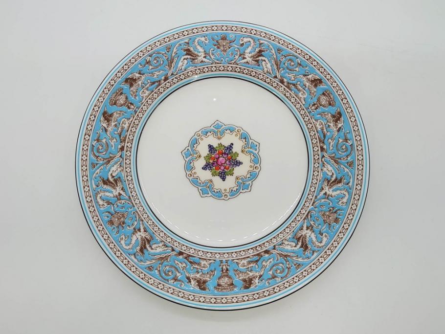 イギリス　WEDGWOOD(ウェッジウッド)　FLORENTINE TURQUOISE(フロレンティーン ターコイズ)　フォーマルな雰囲気漂うプレート9枚セット(グロテスク文様、フルーツ、果物、中皿、洋食器、英国)(R-081221)