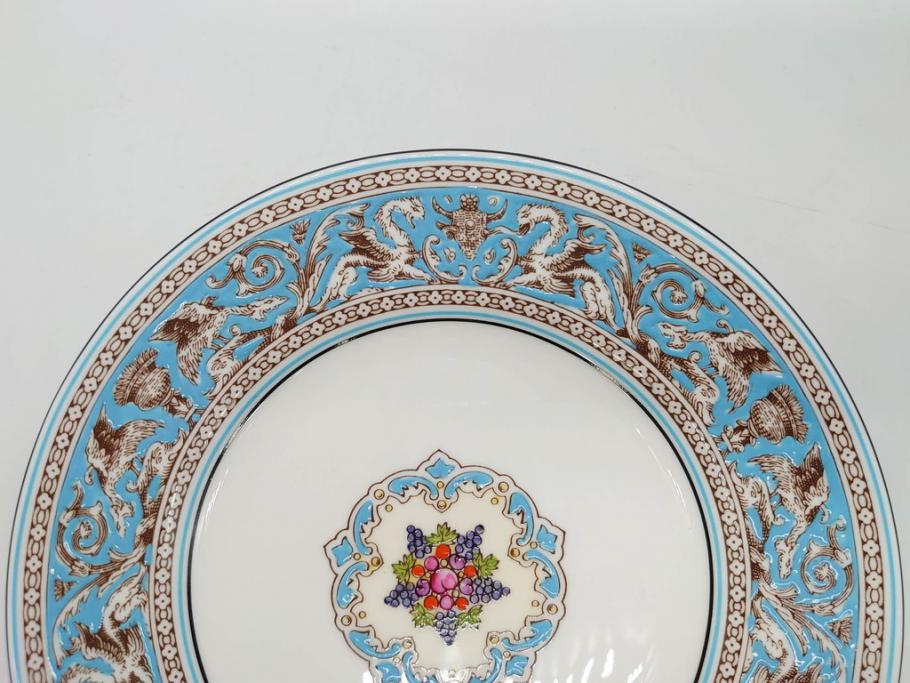 イギリス　WEDGWOOD(ウェッジウッド)　FLORENTINE TURQUOISE(フロレンティーン ターコイズ)　フォーマルな雰囲気漂うプレート9枚セット(グロテスク文様、フルーツ、果物、中皿、洋食器、英国)(R-081221)