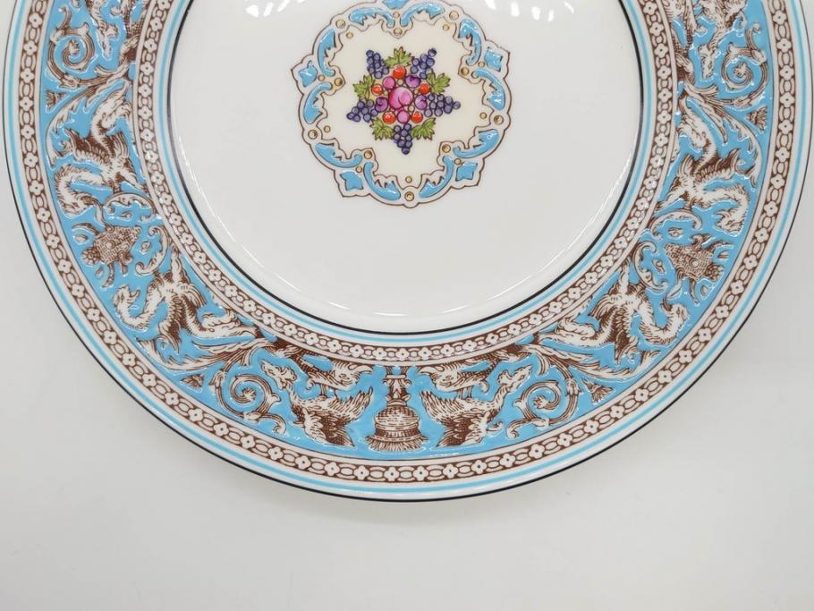 イギリス　WEDGWOOD(ウェッジウッド)　FLORENTINE TURQUOISE(フロレンティーン ターコイズ)　フォーマルな雰囲気漂うプレート9枚セット(グロテスク文様、フルーツ、果物、中皿、洋食器、英国)(R-081221)