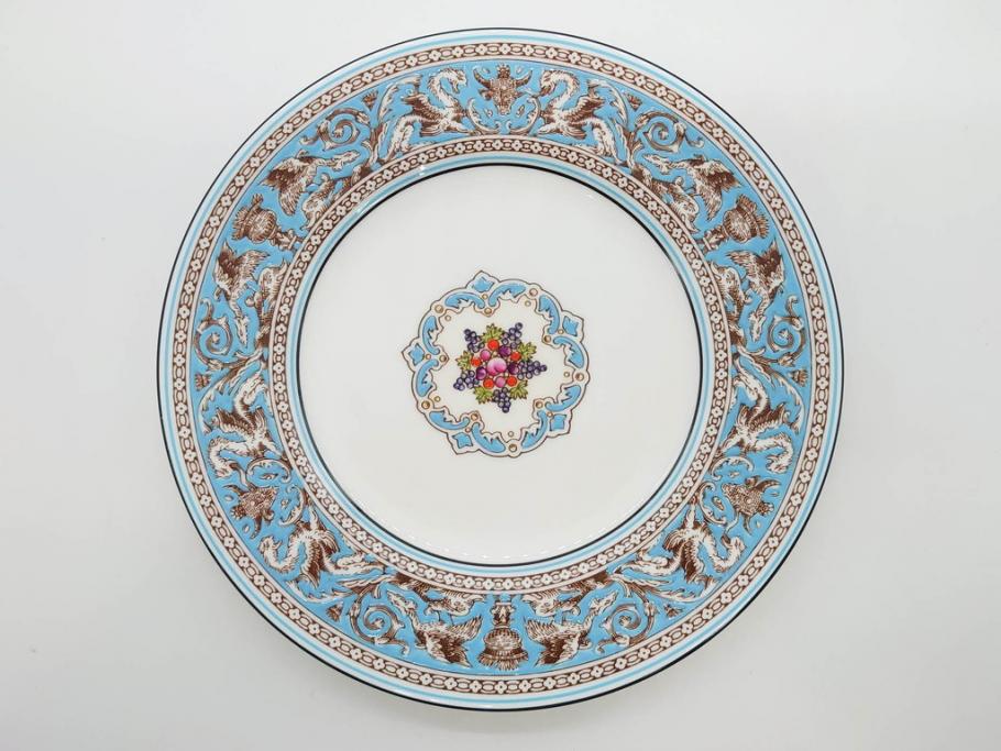 イギリス　WEDGWOOD(ウェッジウッド)　FLORENTINE TURQUOISE(フロレンティーン ターコイズ)　フォーマルな雰囲気漂うプレート9枚セット(グロテスク文様、フルーツ、果物、中皿、洋食器、英国)(R-081221)