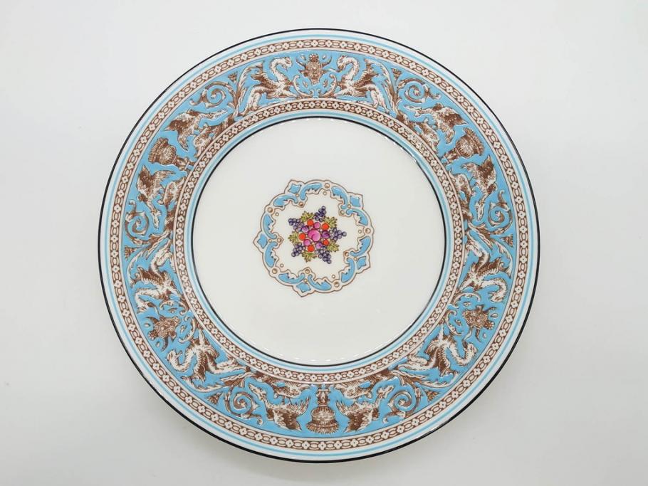 イギリス　WEDGWOOD(ウェッジウッド)　FLORENTINE TURQUOISE(フロレンティーン ターコイズ)　フォーマルな雰囲気漂うプレート9枚セット(グロテスク文様、フルーツ、果物、中皿、洋食器、英国)(R-081221)