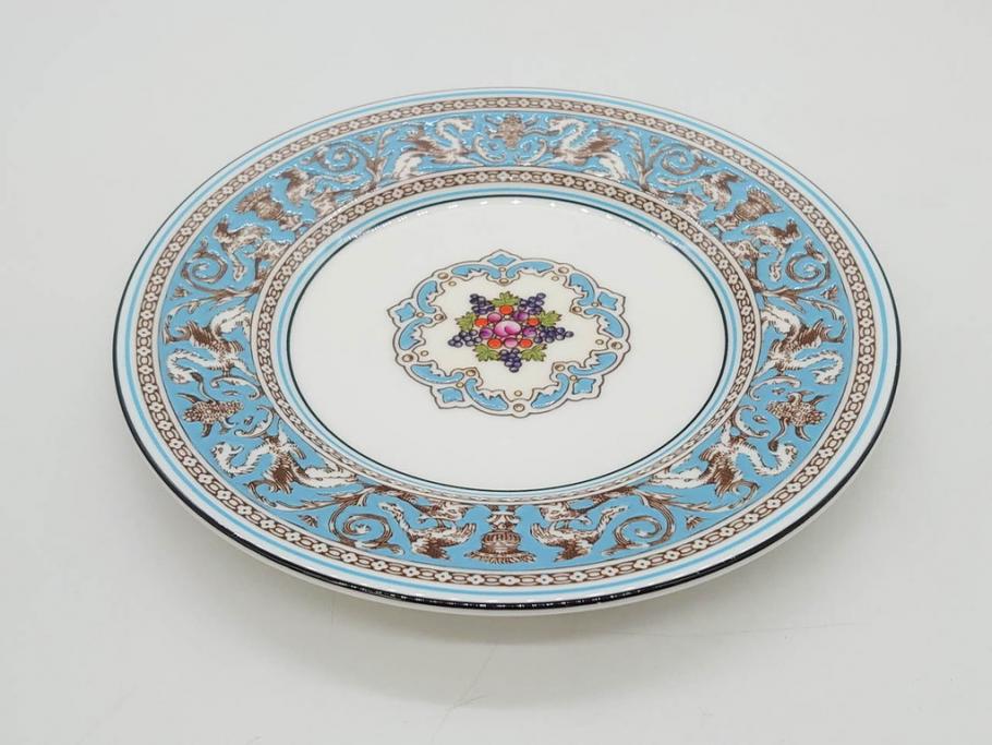 イギリス　WEDGWOOD(ウェッジウッド)　FLORENTINE TURQUOISE(フロレンティーン ターコイズ)　フォーマルな雰囲気漂うプレート9枚セット(グロテスク文様、フルーツ、果物、中皿、洋食器、英国)(R-081221)