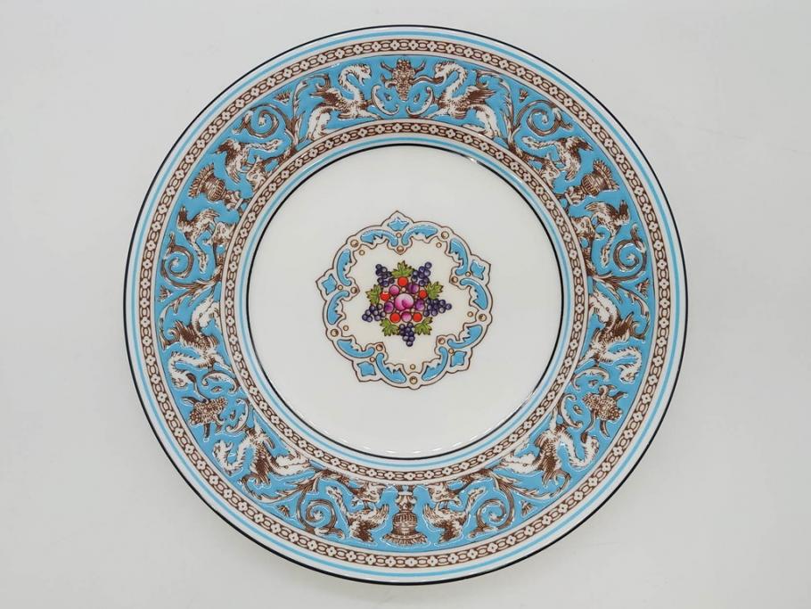 イギリス　WEDGWOOD(ウェッジウッド)　FLORENTINE TURQUOISE(フロレンティーン ターコイズ)　フォーマルな雰囲気漂うプレート9枚セット(グロテスク文様、フルーツ、果物、中皿、洋食器、英国)(R-081221)