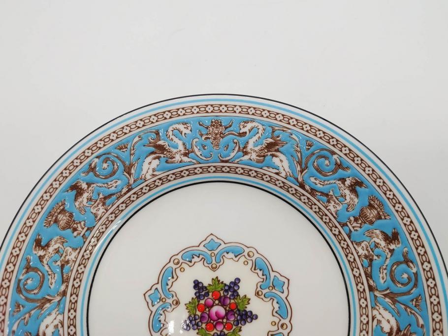 イギリス　WEDGWOOD(ウェッジウッド)　FLORENTINE TURQUOISE(フロレンティーン ターコイズ)　フォーマルな雰囲気漂うプレート9枚セット(グロテスク文様、フルーツ、果物、中皿、洋食器、英国)(R-081221)