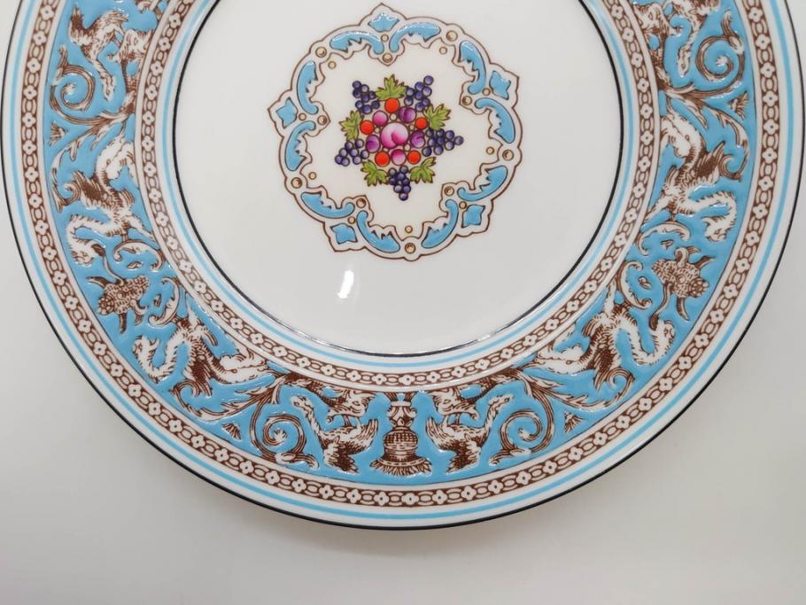 イギリス　WEDGWOOD(ウェッジウッド)　FLORENTINE TURQUOISE(フロレンティーン ターコイズ)　フォーマルな雰囲気漂うプレート9枚セット(グロテスク文様、フルーツ、果物、中皿、洋食器、英国)(R-081221)