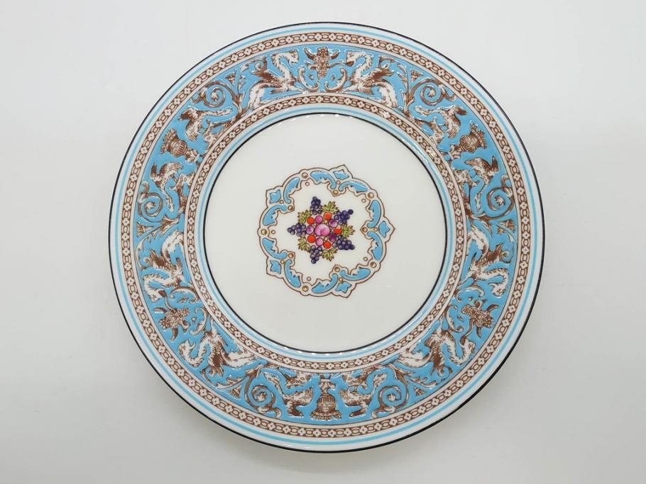 イギリス　WEDGWOOD(ウェッジウッド)　FLORENTINE TURQUOISE(フロレンティーン ターコイズ)　フォーマルな雰囲気漂うプレート9枚セット(グロテスク文様、フルーツ、果物、中皿、洋食器、英国)(R-081221)