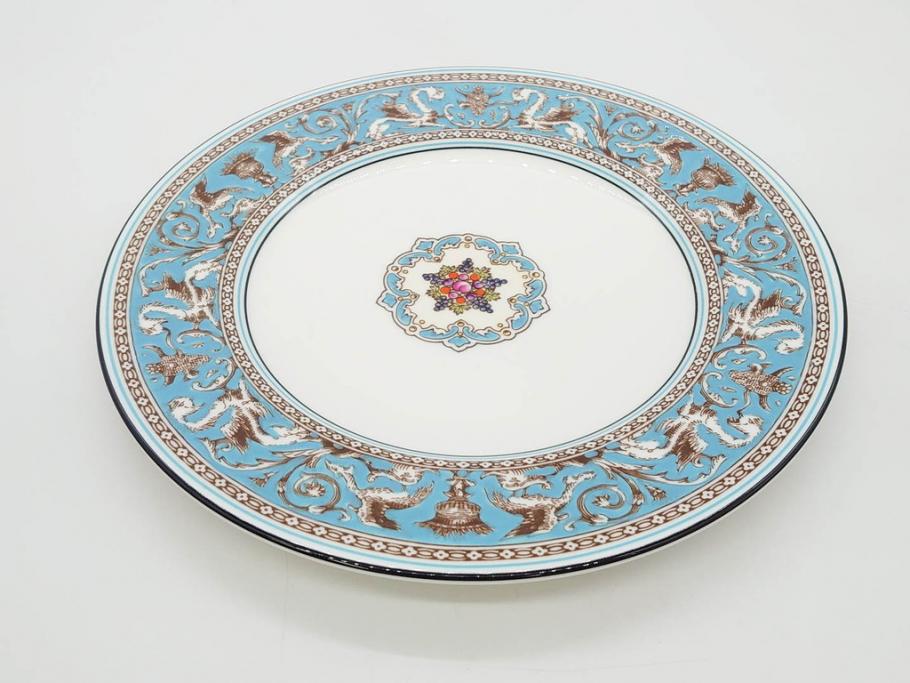 イギリス　WEDGWOOD(ウェッジウッド)　FLORENTINE TURQUOISE(フロレンティーン ターコイズ)　エキゾチックなデザインが目を引くプレート9枚セット(グロテスク文様、フルーツ、果物、中皿、洋食器、英国)(R-081222)