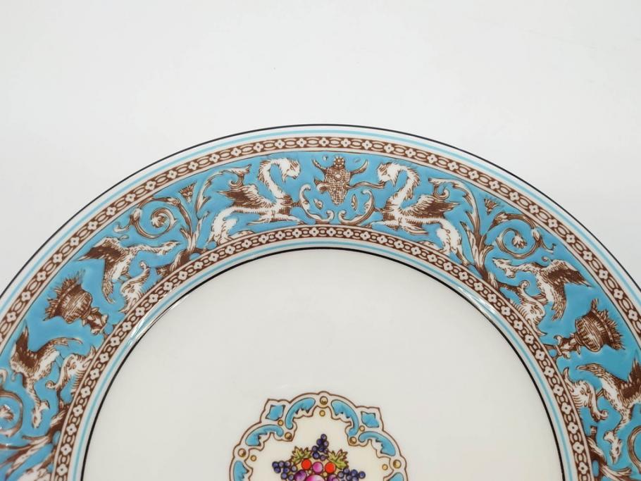 イギリス　WEDGWOOD(ウェッジウッド)　FLORENTINE TURQUOISE(フロレンティーン ターコイズ)　エキゾチックなデザインが目を引くプレート9枚セット(グロテスク文様、フルーツ、果物、中皿、洋食器、英国)(R-081222)