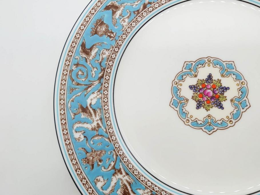 イギリス　WEDGWOOD(ウェッジウッド)　FLORENTINE TURQUOISE(フロレンティーン ターコイズ)　エキゾチックなデザインが目を引くプレート9枚セット(グロテスク文様、フルーツ、果物、中皿、洋食器、英国)(R-081222)