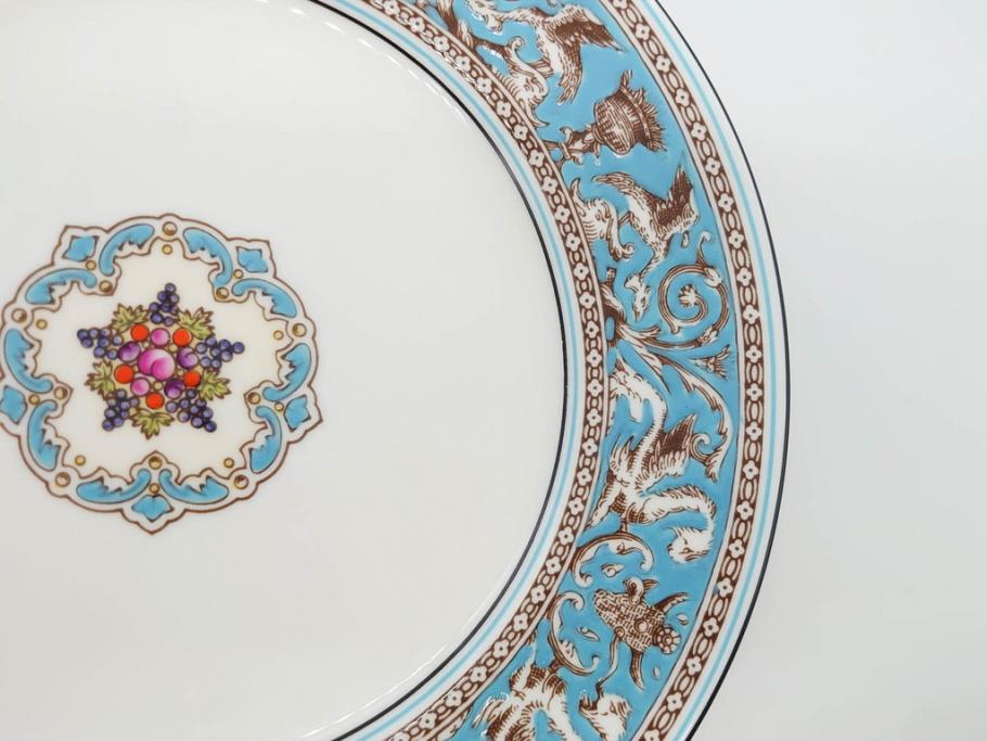 イギリス　WEDGWOOD(ウェッジウッド)　FLORENTINE TURQUOISE(フロレンティーン ターコイズ)　エキゾチックなデザインが目を引くプレート9枚セット(グロテスク文様、フルーツ、果物、中皿、洋食器、英国)(R-081222)