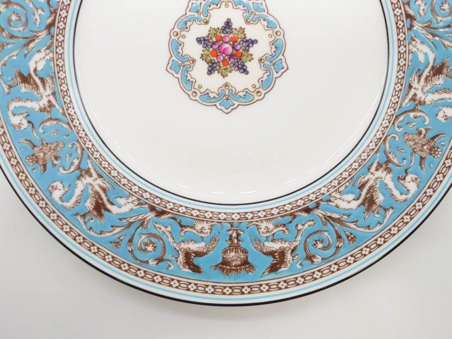 イギリス　WEDGWOOD(ウェッジウッド)　FLORENTINE TURQUOISE(フロレンティーン ターコイズ)　エキゾチックなデザインが目を引くプレート9枚セット(グロテスク文様、フルーツ、果物、中皿、洋食器、英国)(R-081222)