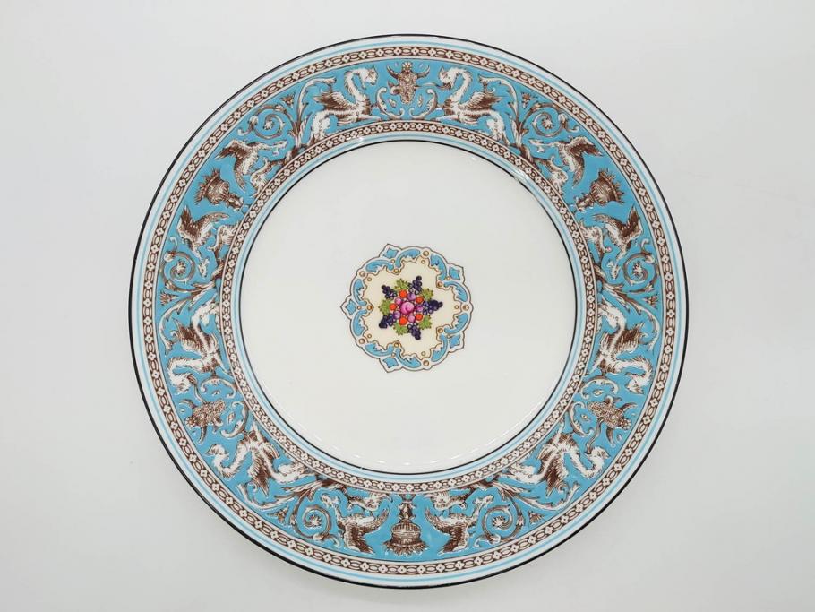 イギリス　WEDGWOOD(ウェッジウッド)　FLORENTINE TURQUOISE(フロレンティーン ターコイズ)　エキゾチックなデザインが目を引くプレート9枚セット(グロテスク文様、フルーツ、果物、中皿、洋食器、英国)(R-081222)