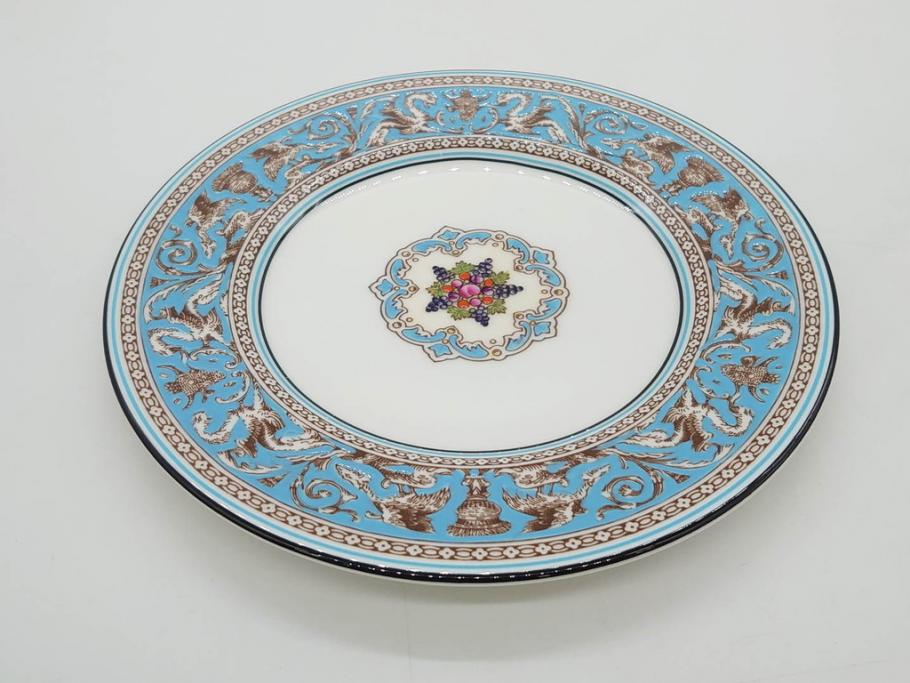イギリス　WEDGWOOD(ウェッジウッド)　FLORENTINE TURQUOISE(フロレンティーン ターコイズ)　エキゾチックなデザインが目を引くプレート9枚セット(グロテスク文様、フルーツ、果物、中皿、洋食器、英国)(R-081222)