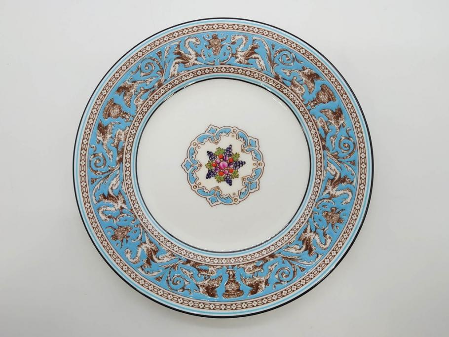 イギリス　WEDGWOOD(ウェッジウッド)　FLORENTINE TURQUOISE(フロレンティーン ターコイズ)　エキゾチックなデザインが目を引くプレート9枚セット(グロテスク文様、フルーツ、果物、中皿、洋食器、英国)(R-081222)