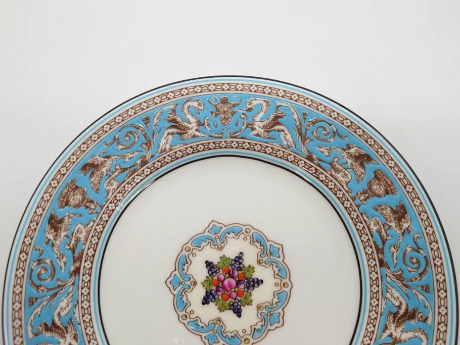 イギリス　WEDGWOOD(ウェッジウッド)　FLORENTINE TURQUOISE(フロレンティーン ターコイズ)　エキゾチックなデザインが目を引くプレート9枚セット(グロテスク文様、フルーツ、果物、中皿、洋食器、英国)(R-081222)