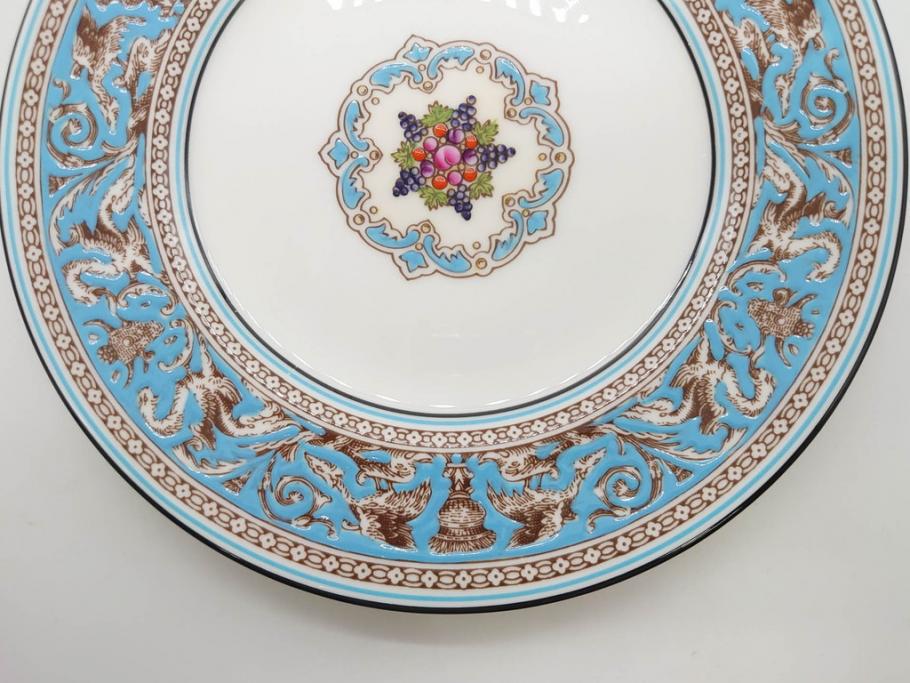 イギリス　WEDGWOOD(ウェッジウッド)　FLORENTINE TURQUOISE(フロレンティーン ターコイズ)　エキゾチックなデザインが目を引くプレート9枚セット(グロテスク文様、フルーツ、果物、中皿、洋食器、英国)(R-081222)
