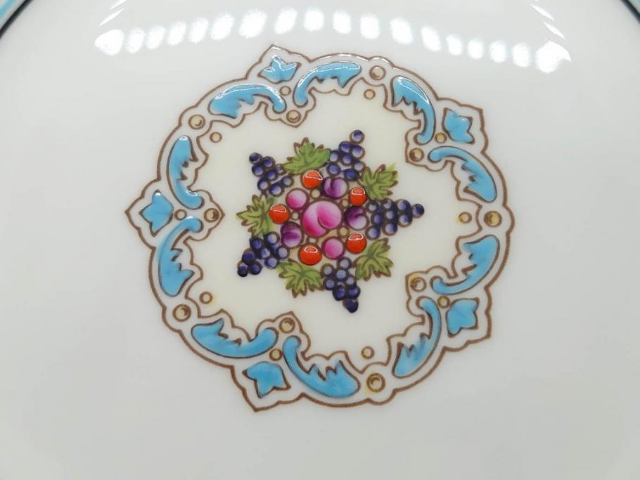 イギリス　WEDGWOOD(ウェッジウッド)　FLORENTINE TURQUOISE(フロレンティーン ターコイズ)　エキゾチックなデザインが目を引くプレート9枚セット(グロテスク文様、フルーツ、果物、中皿、洋食器、英国)(R-081222)