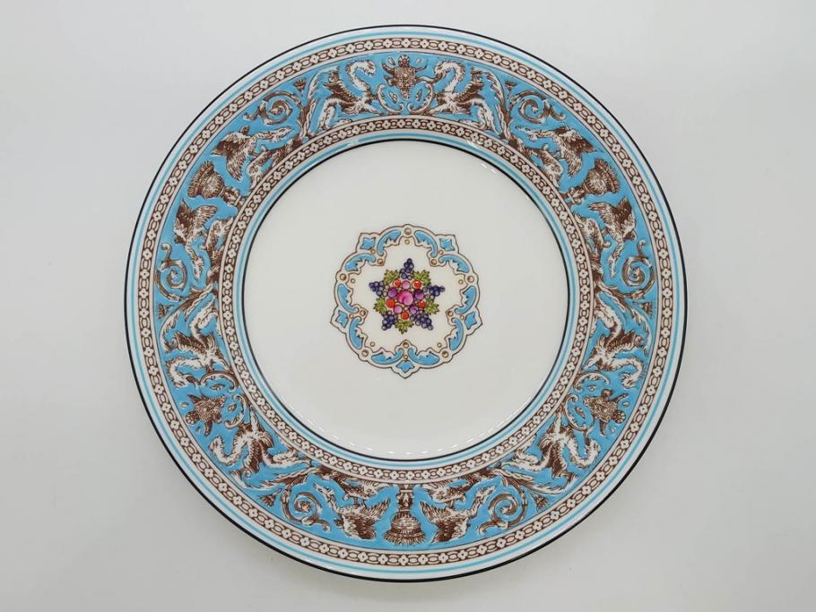 イギリス　WEDGWOOD(ウェッジウッド)　FLORENTINE TURQUOISE(フロレンティーン ターコイズ)　エキゾチックなデザインが目を引くプレート9枚セット(グロテスク文様、フルーツ、果物、中皿、洋食器、英国)(R-081222)