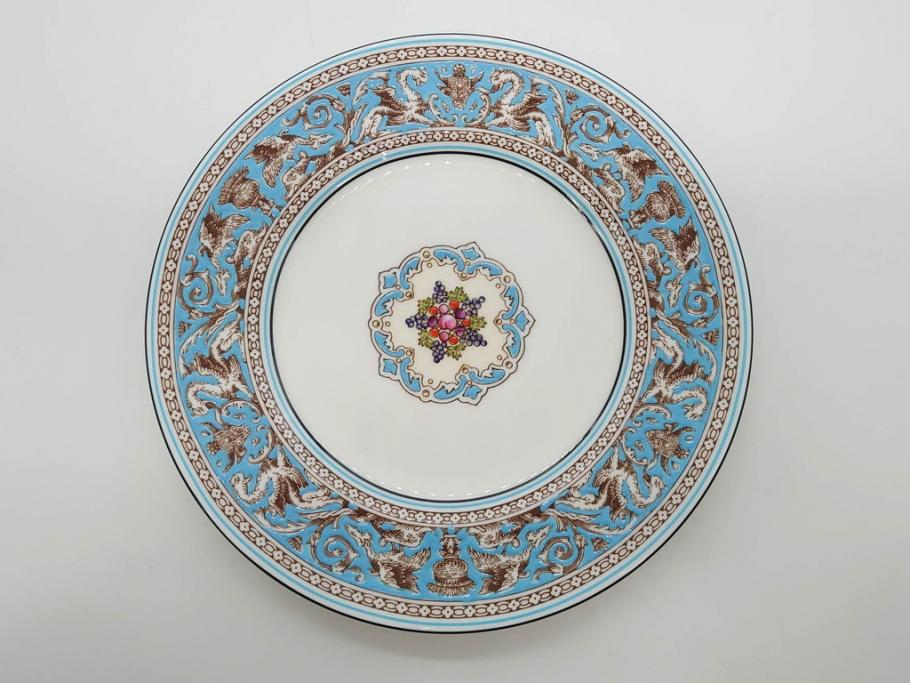 イギリス　WEDGWOOD(ウェッジウッド)　FLORENTINE TURQUOISE(フロレンティーン ターコイズ)　エキゾチックなデザインが目を引くプレート9枚セット(グロテスク文様、フルーツ、果物、中皿、洋食器、英国)(R-081222)
