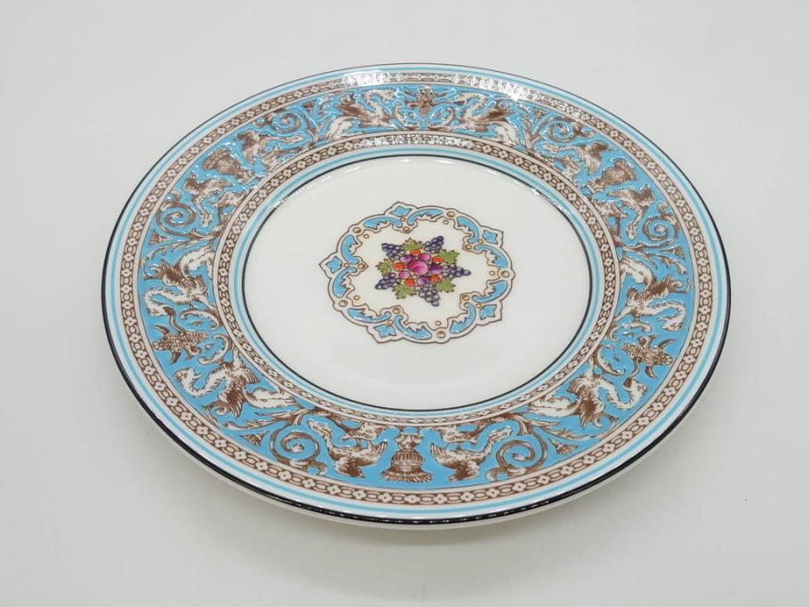 イギリス　WEDGWOOD(ウェッジウッド)　FLORENTINE TURQUOISE(フロレンティーン ターコイズ)　エキゾチックなデザインが目を引くプレート9枚セット(グロテスク文様、フルーツ、果物、中皿、洋食器、英国)(R-081222)