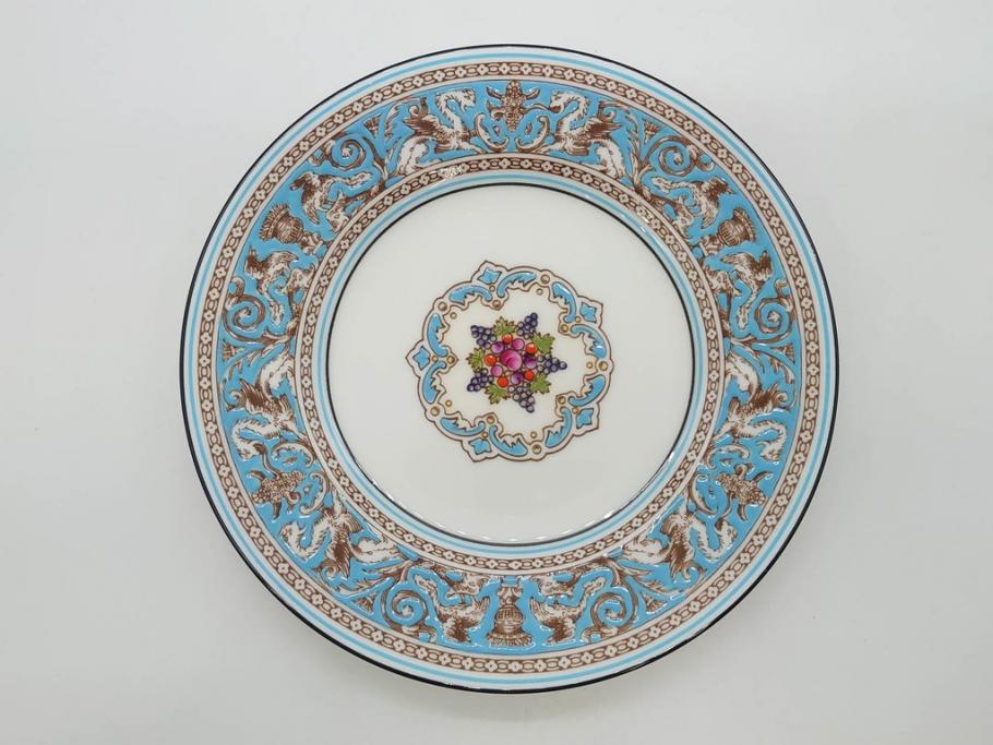 イギリス　WEDGWOOD(ウェッジウッド)　FLORENTINE TURQUOISE(フロレンティーン ターコイズ)　エキゾチックなデザインが目を引くプレート9枚セット(グロテスク文様、フルーツ、果物、中皿、洋食器、英国)(R-081222)