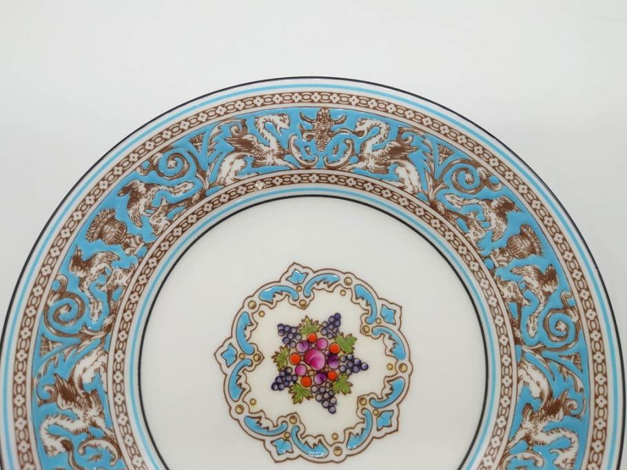 イギリス　WEDGWOOD(ウェッジウッド)　FLORENTINE TURQUOISE(フロレンティーン ターコイズ)　エキゾチックなデザインが目を引くプレート9枚セット(グロテスク文様、フルーツ、果物、中皿、洋食器、英国)(R-081222)