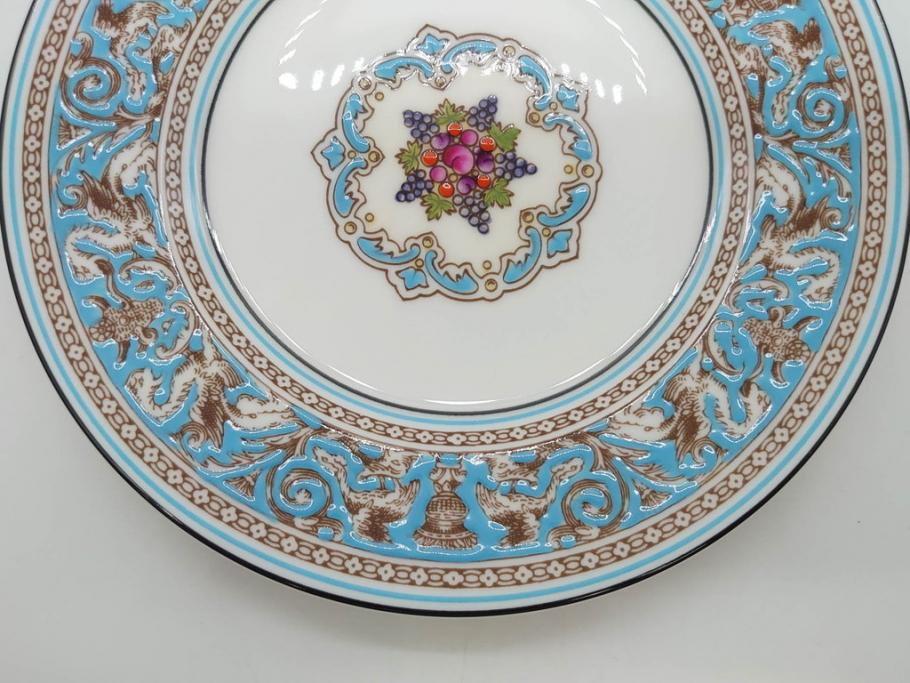 イギリス　WEDGWOOD(ウェッジウッド)　FLORENTINE TURQUOISE(フロレンティーン ターコイズ)　エキゾチックなデザインが目を引くプレート9枚セット(グロテスク文様、フルーツ、果物、中皿、洋食器、英国)(R-081222)