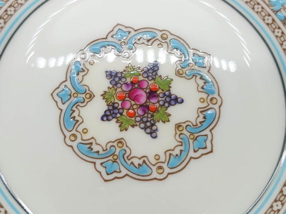 イギリス　WEDGWOOD(ウェッジウッド)　FLORENTINE TURQUOISE(フロレンティーン ターコイズ)　エキゾチックなデザインが目を引くプレート9枚セット(グロテスク文様、フルーツ、果物、中皿、洋食器、英国)(R-081222)