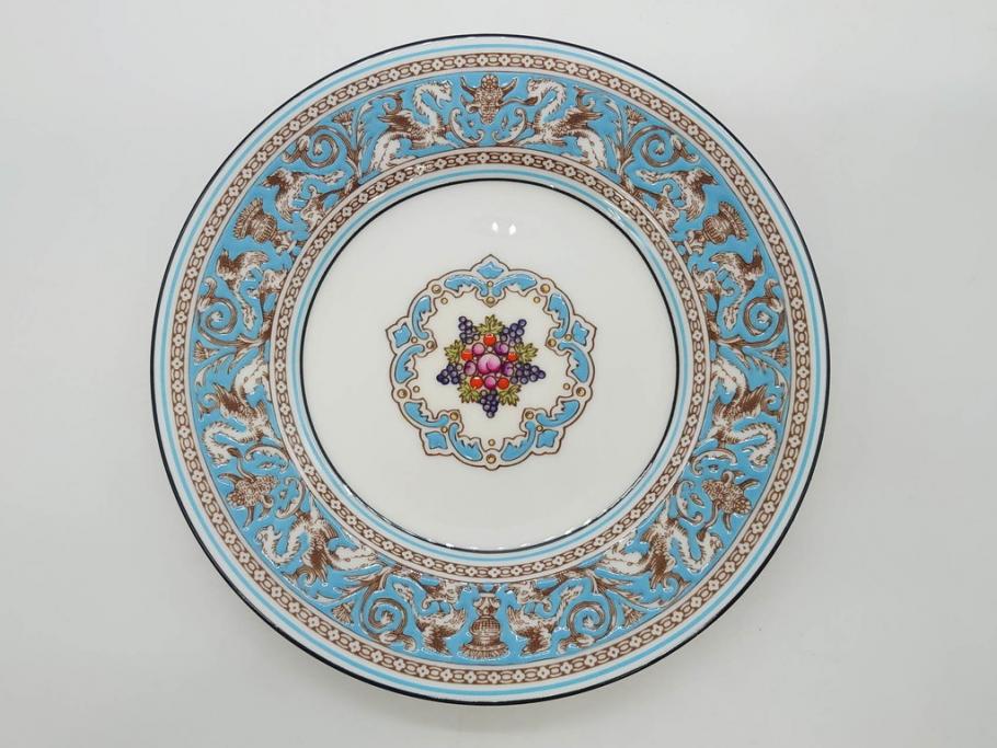 イギリス　WEDGWOOD(ウェッジウッド)　FLORENTINE TURQUOISE(フロレンティーン ターコイズ)　エキゾチックなデザインが目を引くプレート9枚セット(グロテスク文様、フルーツ、果物、中皿、洋食器、英国)(R-081222)